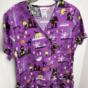 Women’s Med  Scrub Star Halloween Theme Scrub Top Pre-owned